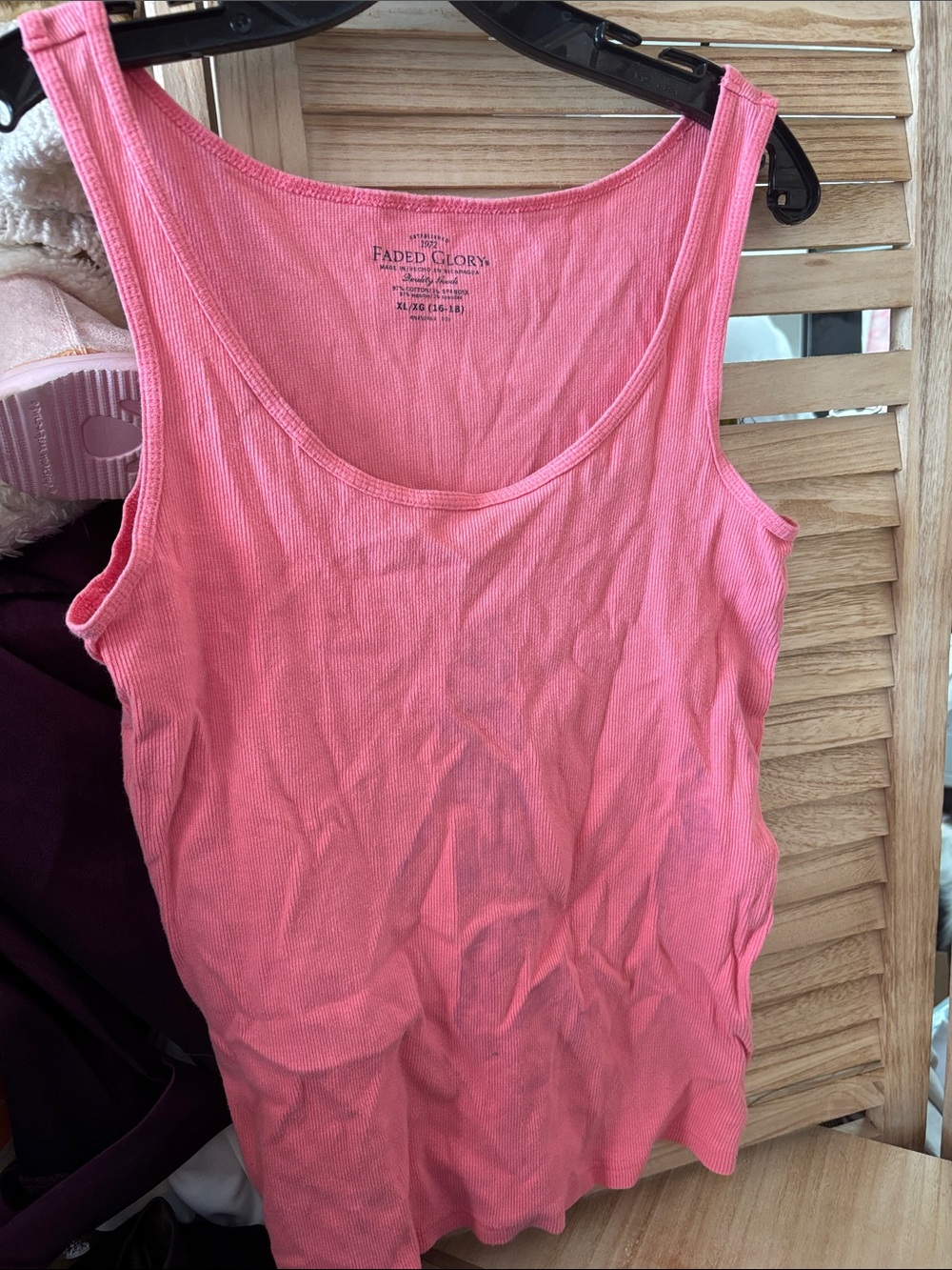 Faded Glory Coral Pink Ribbed Tank Top - Women's XL